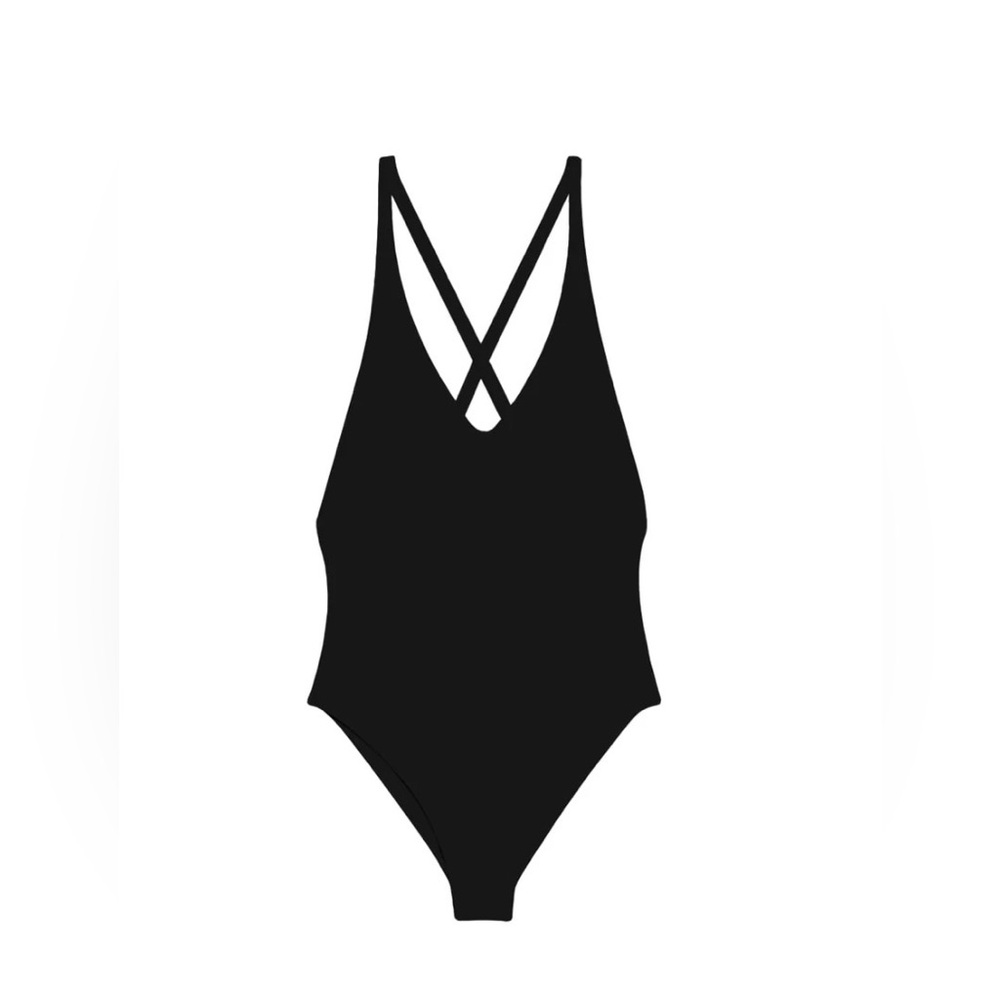 Jade Mila Black V-Neck Crisscross Back One-Piece Swimsuit, Medium